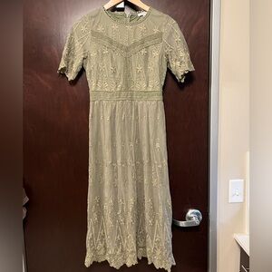 Polagram Lace Midi Dress in Sage